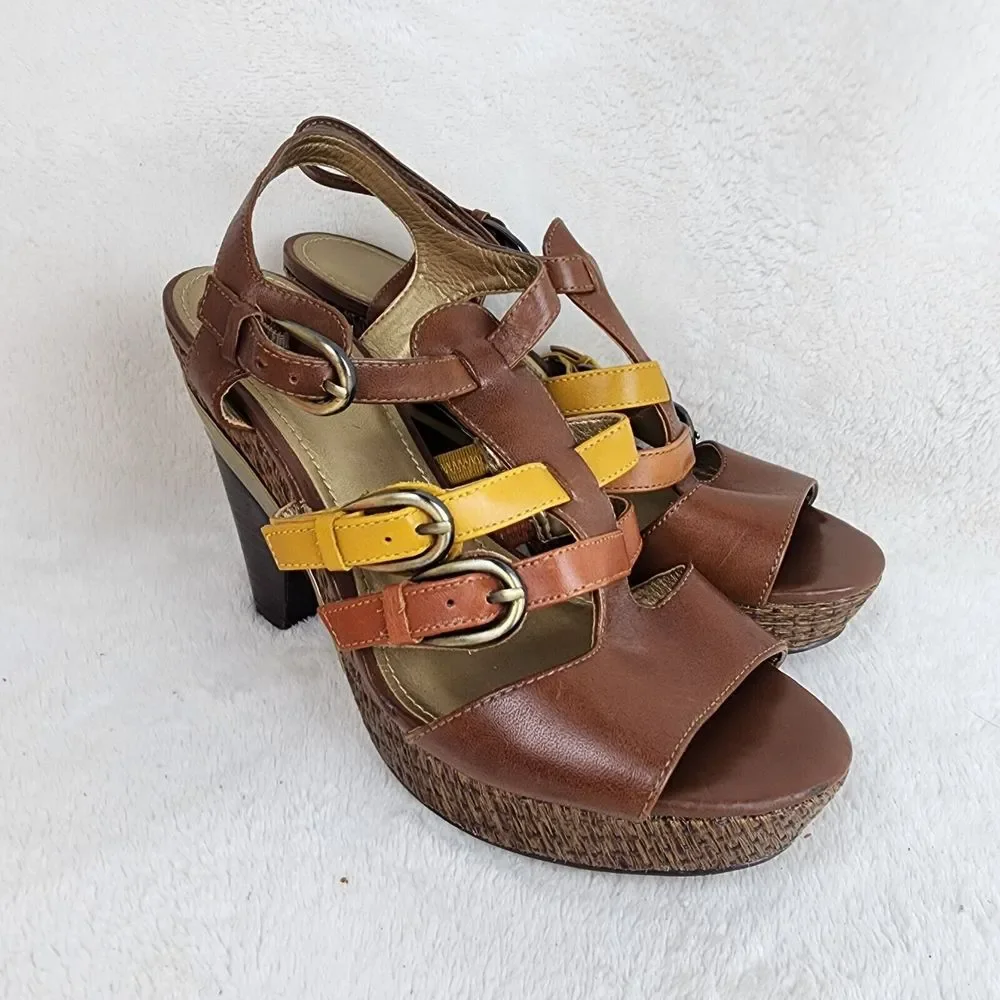 Y2K Circa Joan David Kaza Multicolor Strappy Platform High Heels Sandals Size 7M